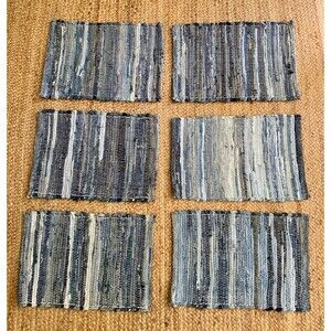 C&F Chindi Recycled Denim Blue Cotton Placemats (Set of 6) 13" x 19" Hand Woven